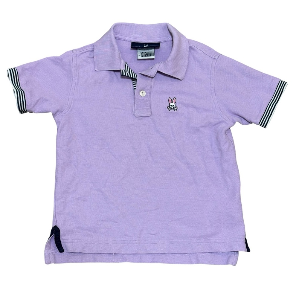 Psycho Bunny by Robert Godley XS boys polo shirt purple Pima cotton skull bunny